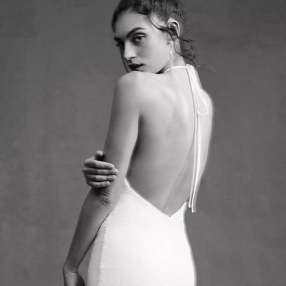 Anthropologie Ronny Kobo White Sequin Halter Dress - Picture 3 of 11